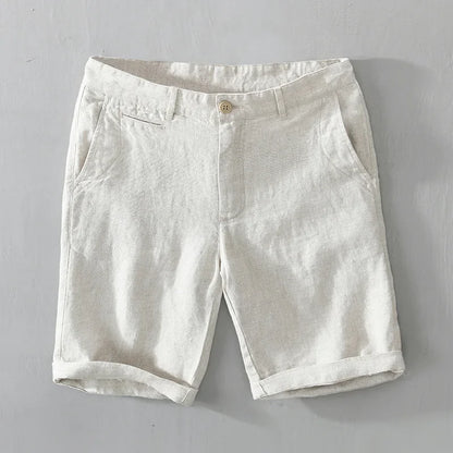 Linen Beach Shorts Mid Waist Men’s Summer Casual Business Straight Fit Pants