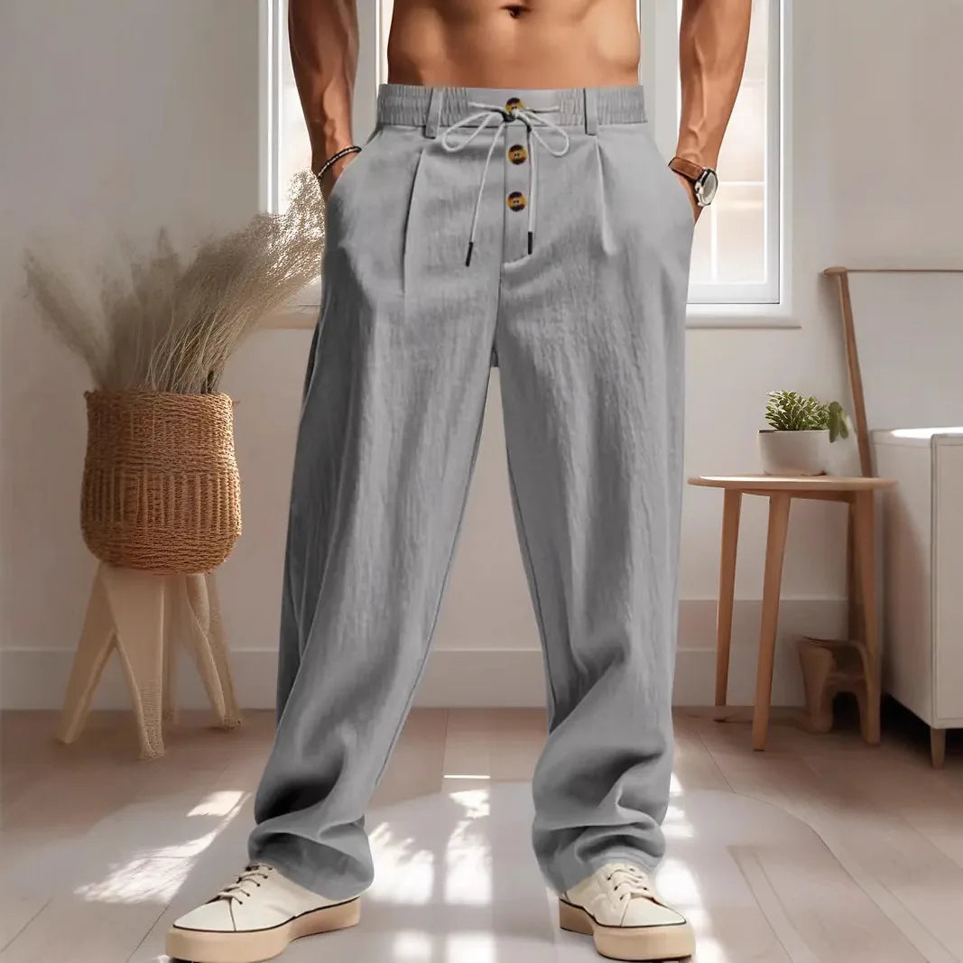 Spring/Summer Men's Casual Retro Cotton-Linen Long Pants Fashionable and Versatile Straight Pants Streetwear Loose Wide Leg Pant