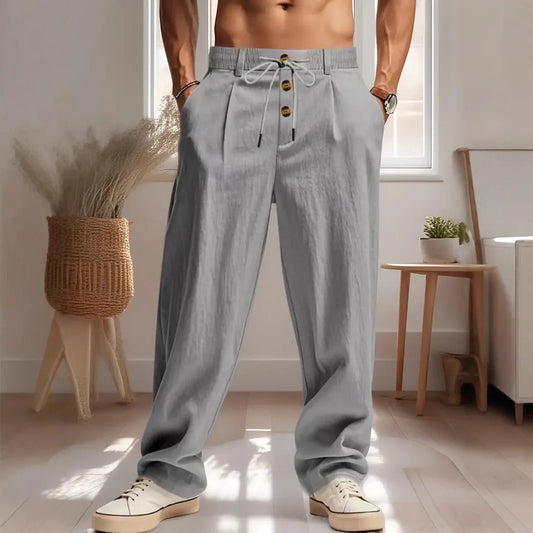Spring/Summer Men's Casual Retro Cotton-Linen Long Pants Fashionable and Versatile Straight Pants Streetwear Loose Wide Leg Pant