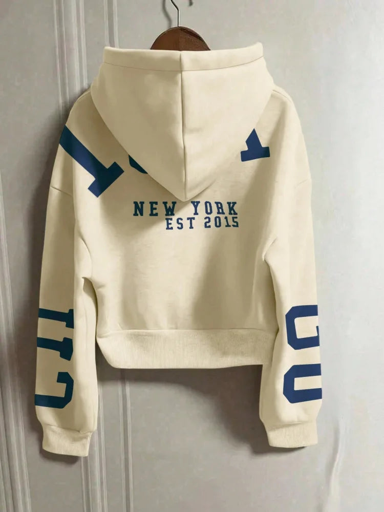 Women Y2K Crop Zip Up Hoodie Letter Print Oversized Long Sleeve Hooded Sweatshirt Casual Streetwear Short Jacket Outerwear