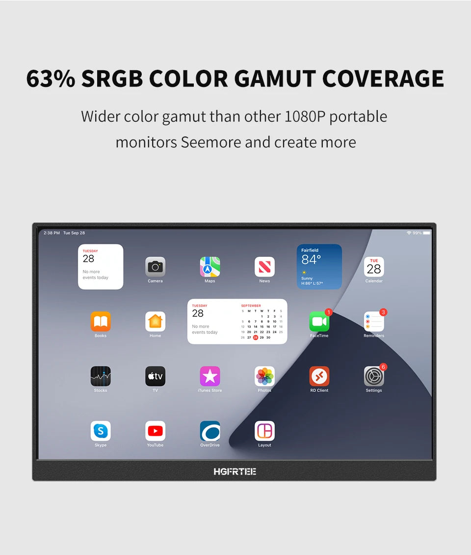 Portable Gaming Monitor 14.1 Inch IPS Screen Extended Display with Dual Speakers