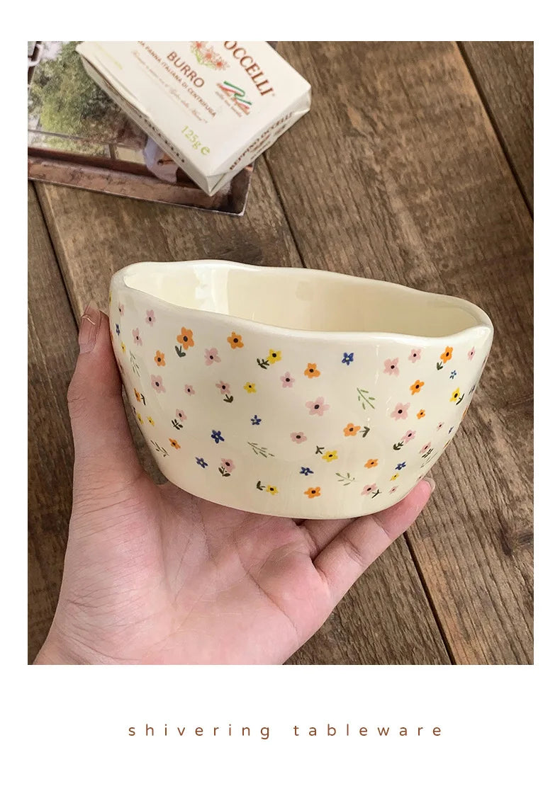Korean Ceramic Bowl - Floral Design Rice and Salad Dish