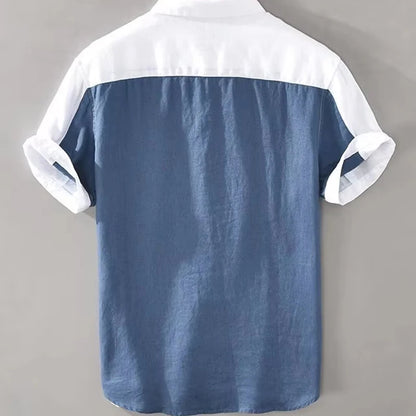 2025 Summer Men's Casual Fashion Splicing Men's Color Block Short-sleeved Youth Shirt Loose Trendy Thin Shirt