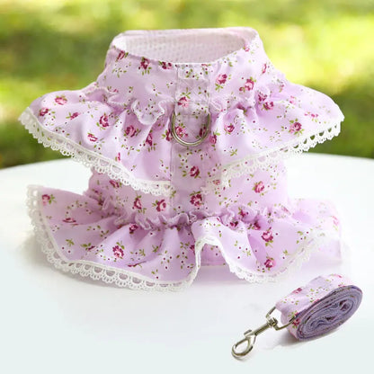 Pets Coller Harness Small Medium Dog Chihuahua Pomeranian Accessories Ins Style Collar with Strap Floral Puppy Leash Pet Harness