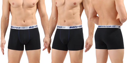 3 Pieces Cotton Men's Panties BONITOS Letter Waistband Boxer Briefs Solid Color Boxers Underwear For Man Classic Men Underpants