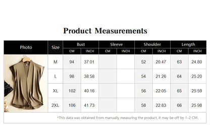 Coffee Silk Rayon V-Neck Pullover Sleeveless Casual Chic Women's Blouse Shirt Korean Fashion Female Clothing 2024 Summer