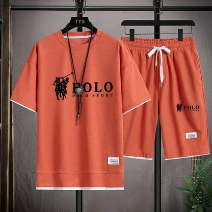 2025 Men's Short-sleeved T-shirt + Sports Shorts Two-piece Summer Fashion Breathable Fitness Casual Jogging Set.