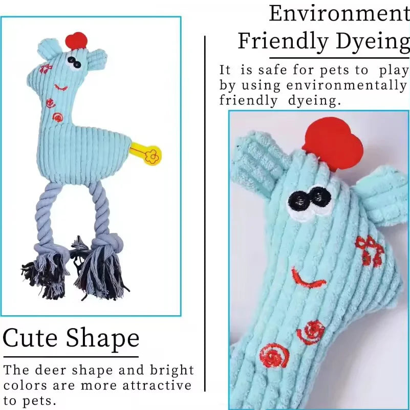 Cute Cartoon Animal Plush Pet Toy Squeaky Durable Chew Resistant Puppy Molar Interactive Play Toys Boredom Relief Dog Chewing