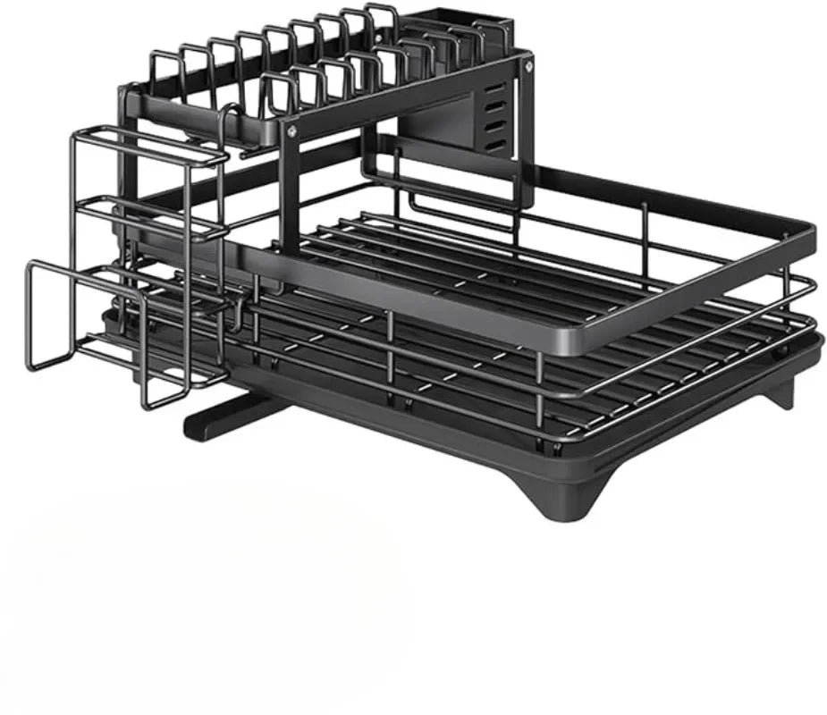 Stainless Steel Dish Rack – Kitchen Drying Rack With Cutlery Holder & Drainboard Organizer