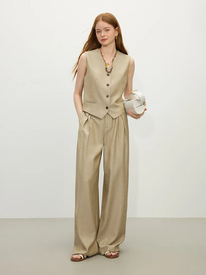 FSLE 2025 Summer Old Money Vest Wide-Leg Pants Set Vintage Tailored Two-Piece Adjustable Waist Eco Linen for Boardroom to Brunch