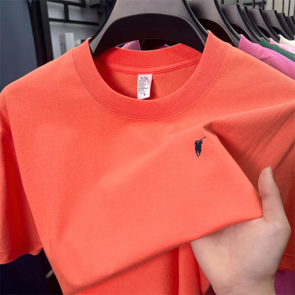 Xiaoma Embroidery Casual Pure Cotton Short Sleeved T-shirt for Young Men, Round Neck Solid Color T-shirt for Men