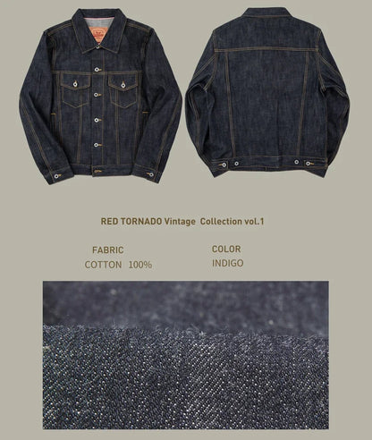 Red Tornado 16oz Selvedge Denim Trucker Jacket Men's Daily Jean Coat LS01-001