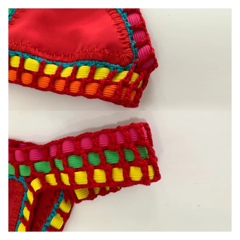 Handmade Crochet Bikini - Women's Two Piece Swimwear, Elastic Triangle Top & Low-Rise Bottoms