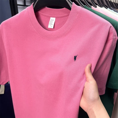 Xiaoma Embroidery Casual Pure Cotton Short Sleeved T-shirt for Young Men, Round Neck Solid Color T-shirt for Men