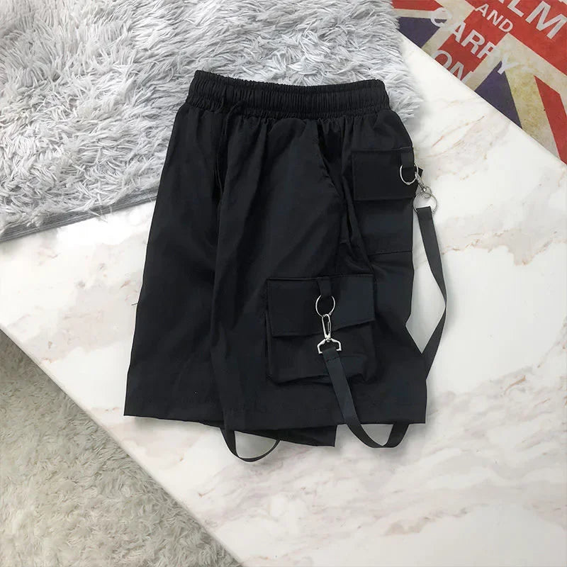 Summer Cargo Shorts Women Y2K Harajuku Streetwear Hip Hop with Chain Shorts Bf High Waist Baggy Wide Leg Short Pants New