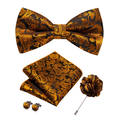 Champagne Silk Jacquard Paisley Bow Tie Set - Pre-tied Bowtie Brooch Hanky  Cufflinks for Weddings  Business