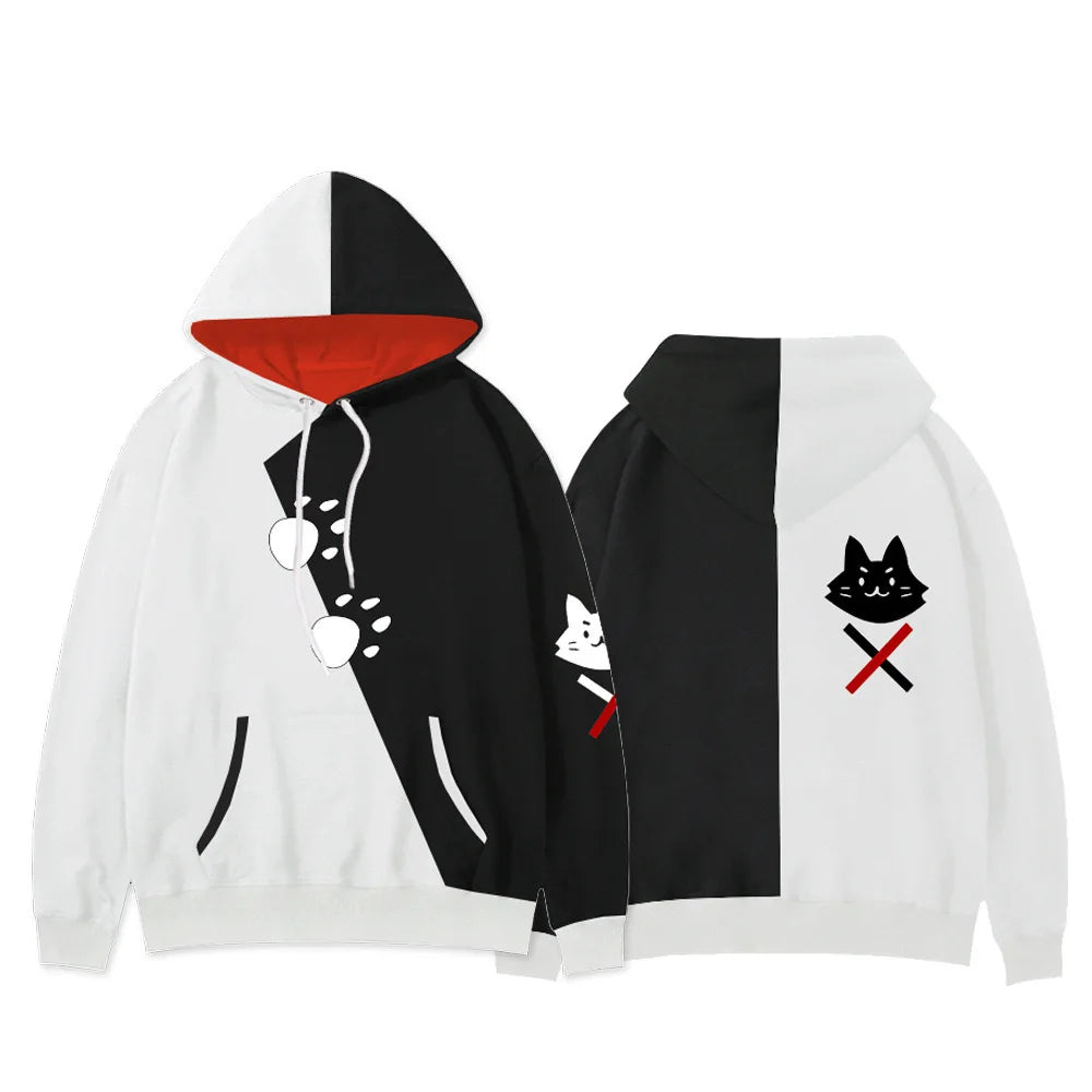Hololive VTuber Ookami Mio Cosplay Cat Ear Hoodie 3D Print Sweatshirt Men Women Casual Short Sleeve Hooded Pullover T-shirt Coat