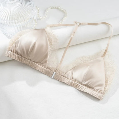 Birdtree 93% Silk 7% Spandex Women Lace Bra,Wireless Pitted Triangle Cup Front Closure Bralette,2026 New Underwear A61403JF