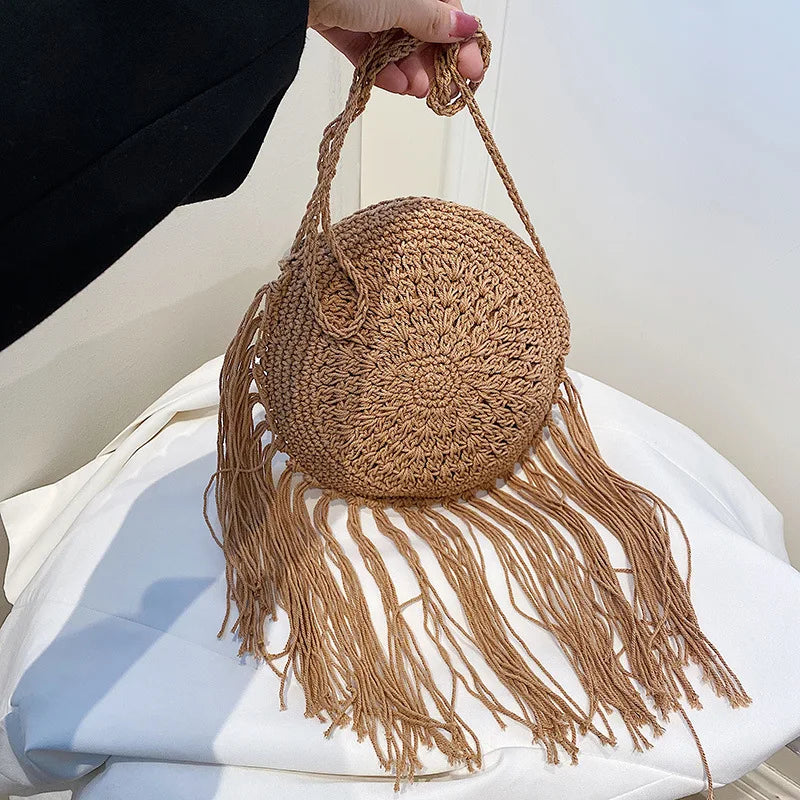 Handmade Cotton Crossbody Bag - Vintage Tassel Shoulder Messenger for Women Summer Beach Handbag 2023