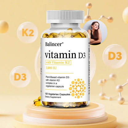 High Potency Vitamin D3 5,000 IU - 120 Vegetarian Capsules - Gluten Free Non-GMO Vitamin K2 + D3 Supplement