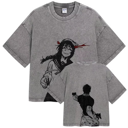 Jujutsu Kaisen T Shirt Men Women Tshirt Gojo Satoru Washed Cotton T-shirt Clothing Summer Short Sleeve Oversized Tees Streetwear