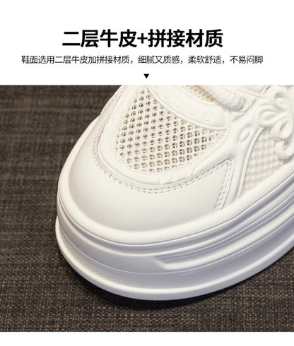 Womens White Mesh Platform Sneakers Breathable Thick Sole Casual Shoes With Flower Embroidery Lightweight Non Slip For Summer Da