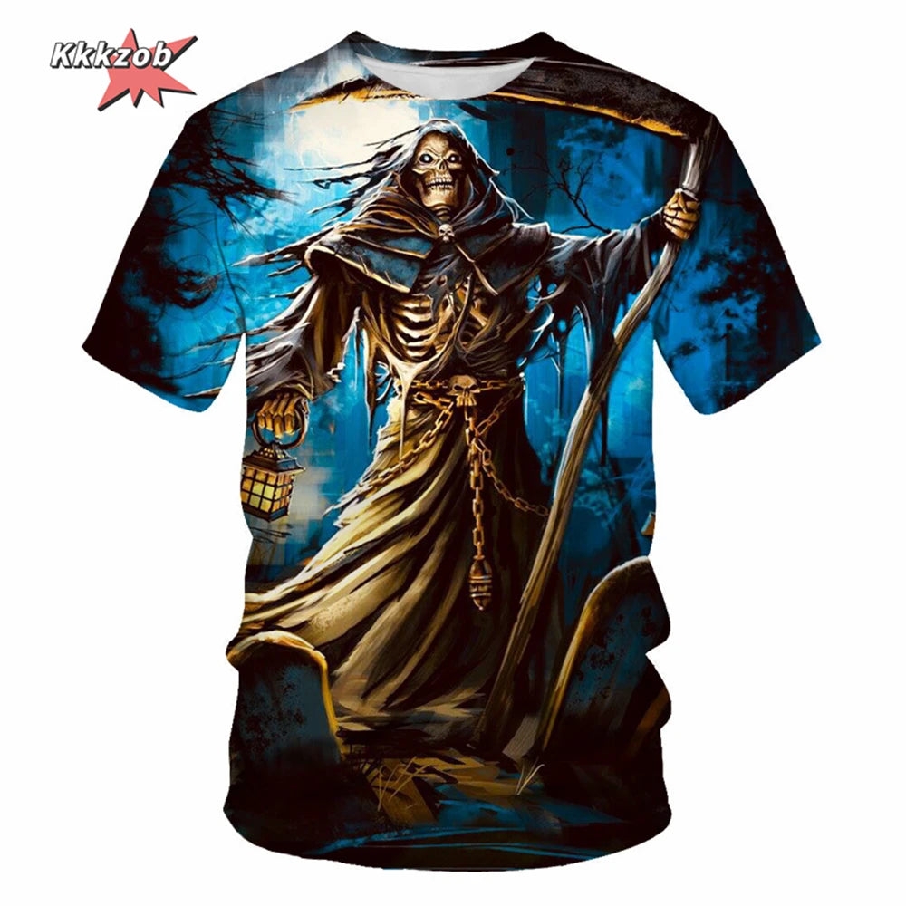 Gothic Skull T-Shirt - 3D Printed Casual Short Sleeve Top - ZOOMNSTORE