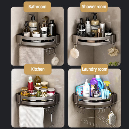 Aluminum Corner Shower Rack - Wall Mounted Bathroom Storage Organizer
