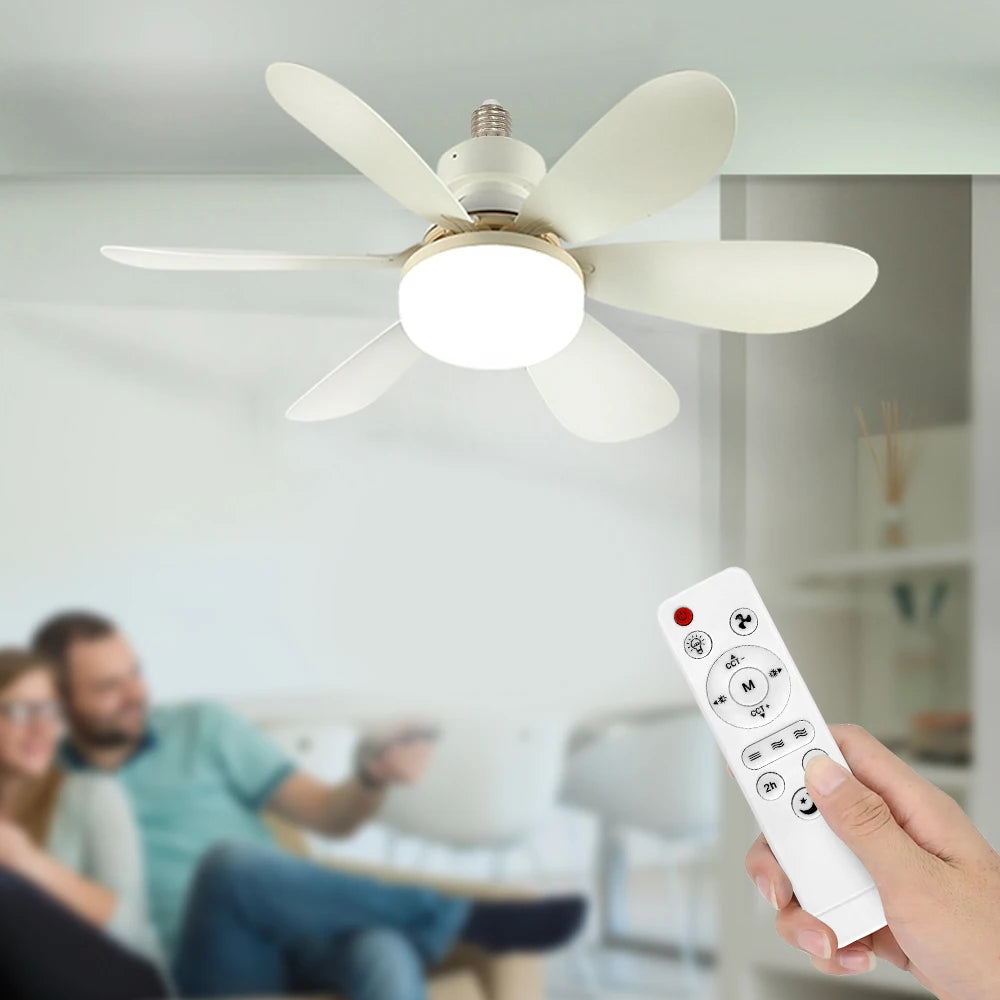 E27 Base 40W LED Ceiling Fan Light 3 Adjustable Lighting Modes Remote Control High Wind Power Electric Fan Light for Living Room