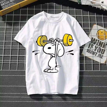 2025 New Snoopy Printing Cotton T-shirt Animation Cartoon Men and Women with The Same Loose Pure Cotton Cute Pure Cotton Top
