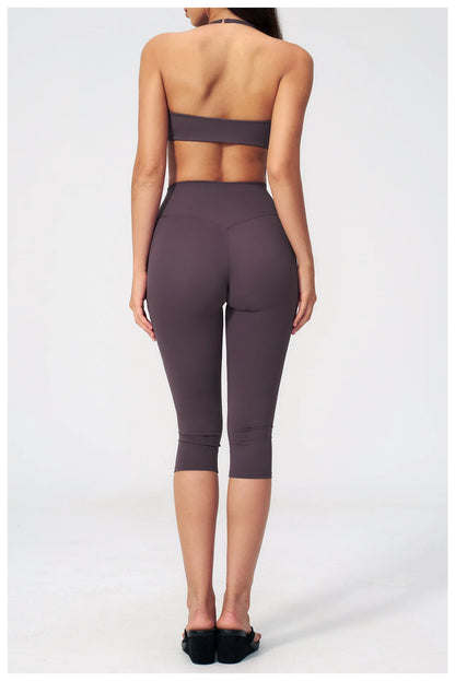 Women Tracksuit Yoga Set 2PCS Sports Set Short Sleeve Fitness Outfits Workout Clothes Running Capri Pants Gym Suit Athletic Wear