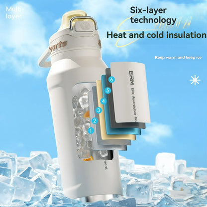 1L Thermos Bottle Stainless Steel Iced And Heat Insulated Cups Hiking Cycling Fitness Vacuum Flasks with Handle