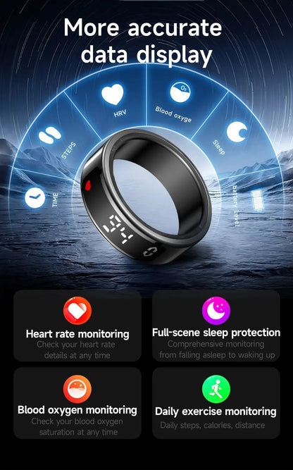 SY01 Smart Ring With LED Screen Bluetooth Health Monitoring Blood Oxygen Sleep Heart Rate Multi-sport Modes Waterproof IP68&5ATM