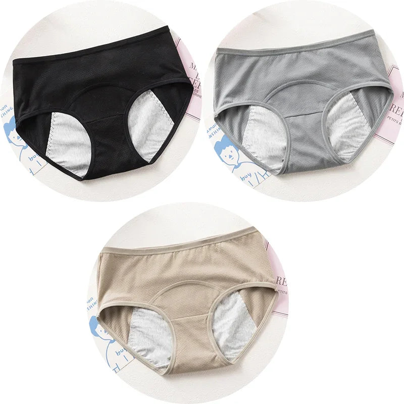 3PCS Cute Cartoon Period Underwear for Girls  Leakproof Teen Menstrual Panties 4-Layer Absorbent Reusable Washable Underwear