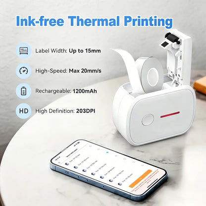Portable Mini Label Printer Bluetooth Inkless Self-adhesive Thermal Labels Printer Sticker Maker Adhesive Mini Labeling Machine