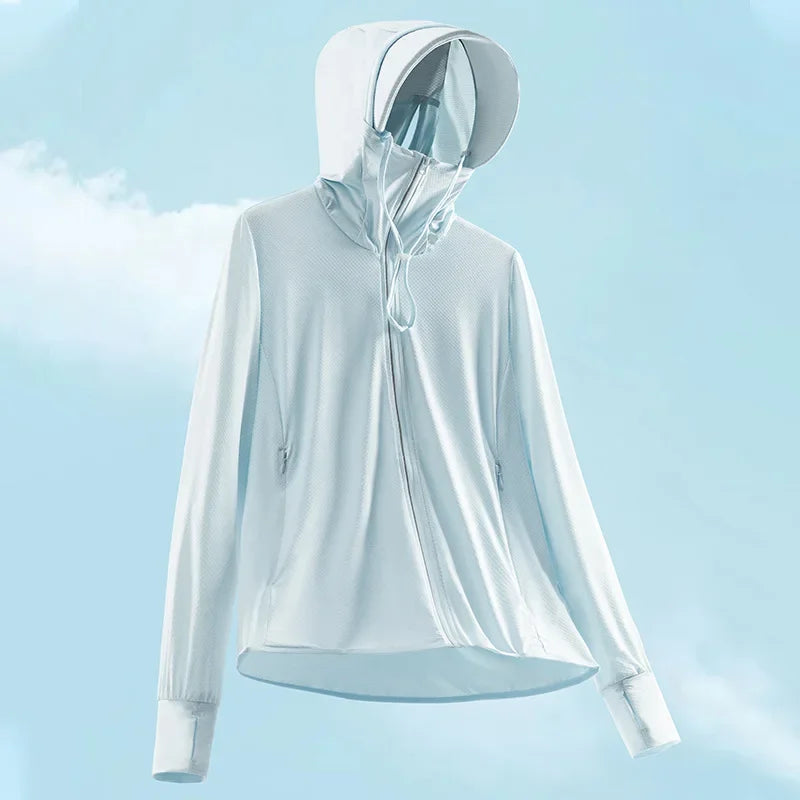 Summer sun protective clothing ultra-thin breathable sun protective clothing women's UV-proof large size hooded ice silk skin cl