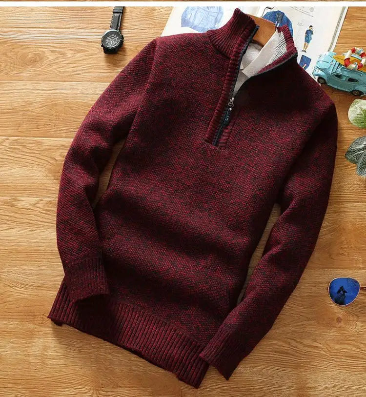 New Pullovers Autumn Winter Knit Sweater Men's Zipper Outwear Korean Casual Streetwear Turtleneck Cold Blouse Hombre Jumpers