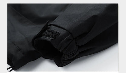 Windbreakers Men Hooded Jacket Zipper Coat Cargo Waterproof Black Bomber Camping Loose Thin Softshell Hooded Hiking Jacket