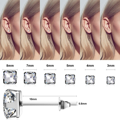 1 Pair 3mm-8mm Medical Stainless steel Crystal Zircon Ear Studs Earrings For Women/Men 4 Prong Tragus Cartilage Piercing Jewelry