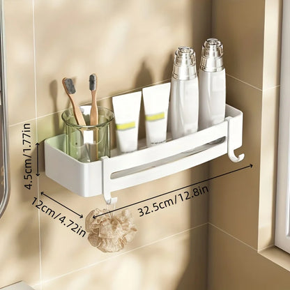 White Wall-Mounted Bathroom Storage Rack - Triangular Square Organizer