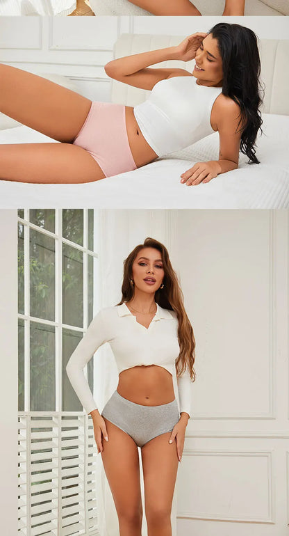 FINETOO 4 Pieces High Waist Women's Unicolor Seamless Panties Oversized Women's Underwears Solid Color S-XXL Cotton Pantys