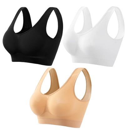 3Pcs/Set Women Seamless Knit Tank Sports Bra Solid Color Bralette Top Wide Strap Integrated Lining Without Pads Lingerie S-5XL