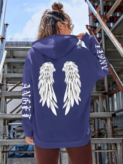 Angel Wings Printed Hoodie - Womens Warm Casual Hoody
