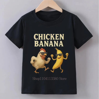 Banana Chicken Print Children T-shirts Summer Casual Fashion Funny Meme Short Sleeve Kids Tops Colorful O-Neck T-shirts