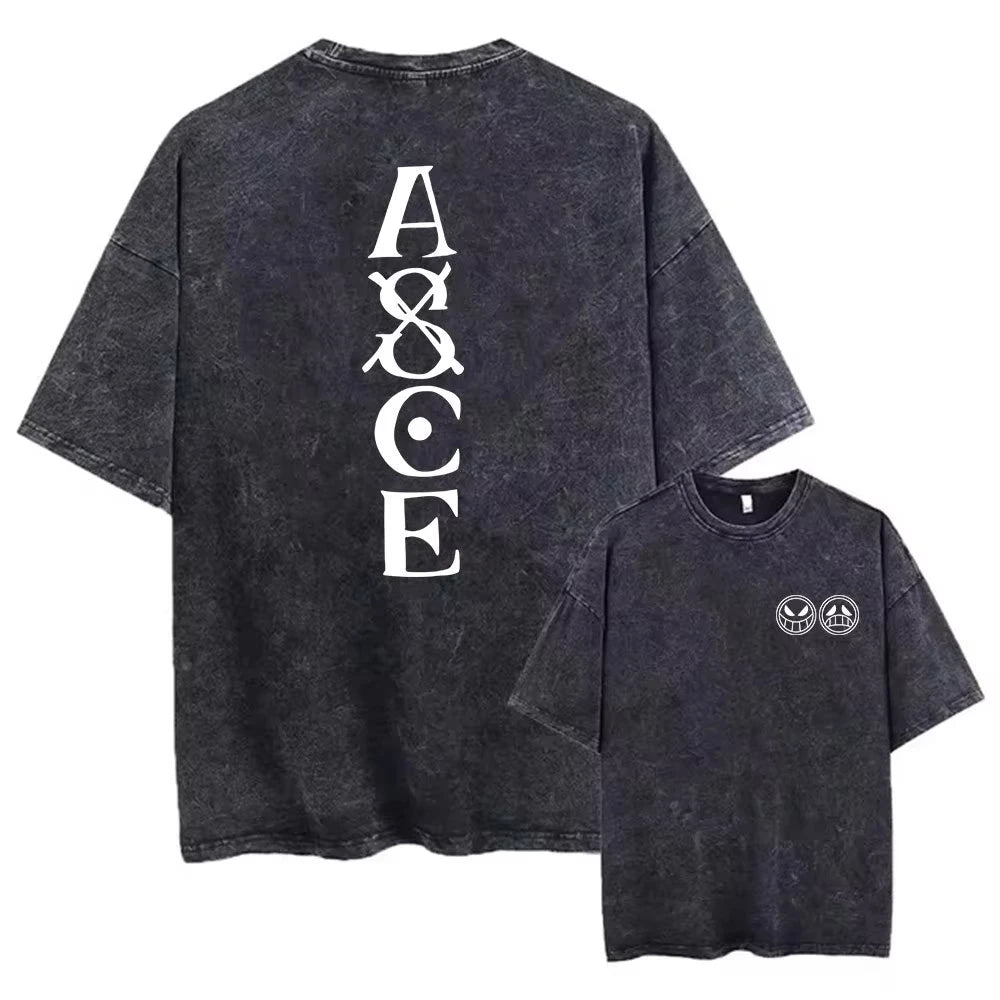 One Piece T-shirts Graphic Men Casual Oversized Washed Harajuku T-shirt Washed Japanese Anime Loose Streetwear Black Tops Tees