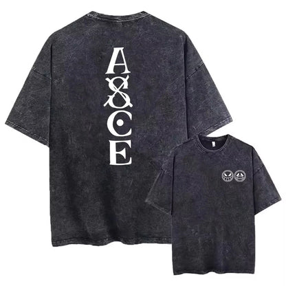 One Piece T-shirts Graphic Men Casual Oversized Washed Harajuku T-shirt Washed Japanese Anime Loose Streetwear Black Tops Tees