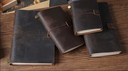 Leather Travel Journal - Refillable Notebook With Embossed Leather Cover, Handmade Diary