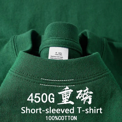 450g Gsm Pure Cotton Short-sleeved T-shirt Men's Loose American Fashionable Brand Casual High Street Half-sleeved T-shirt