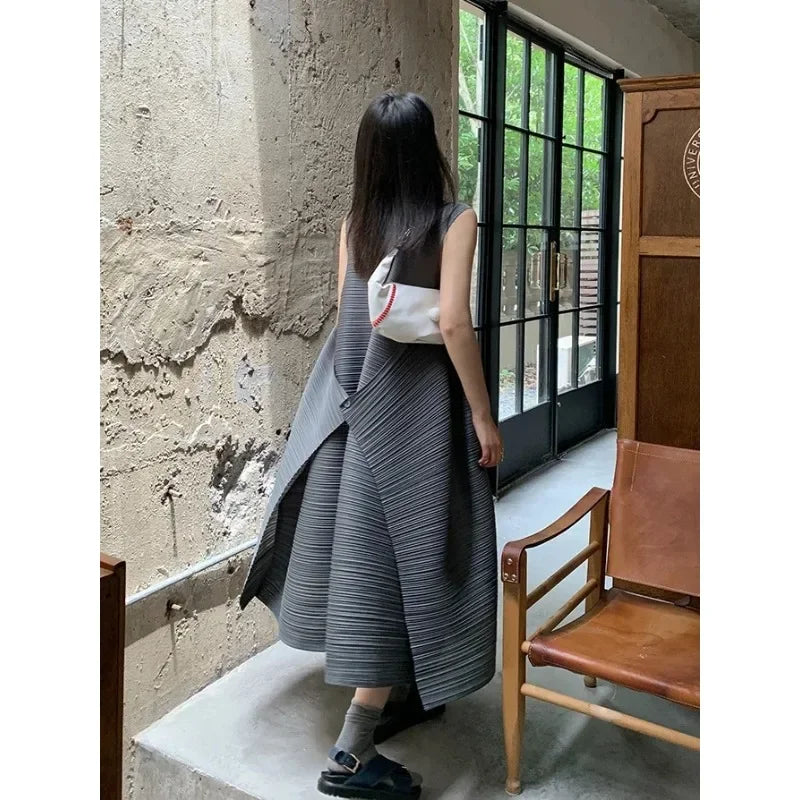 Pleated Women's Dresses | Plus Size Knee Length Dress With Natural Waistline And Folded Fabric