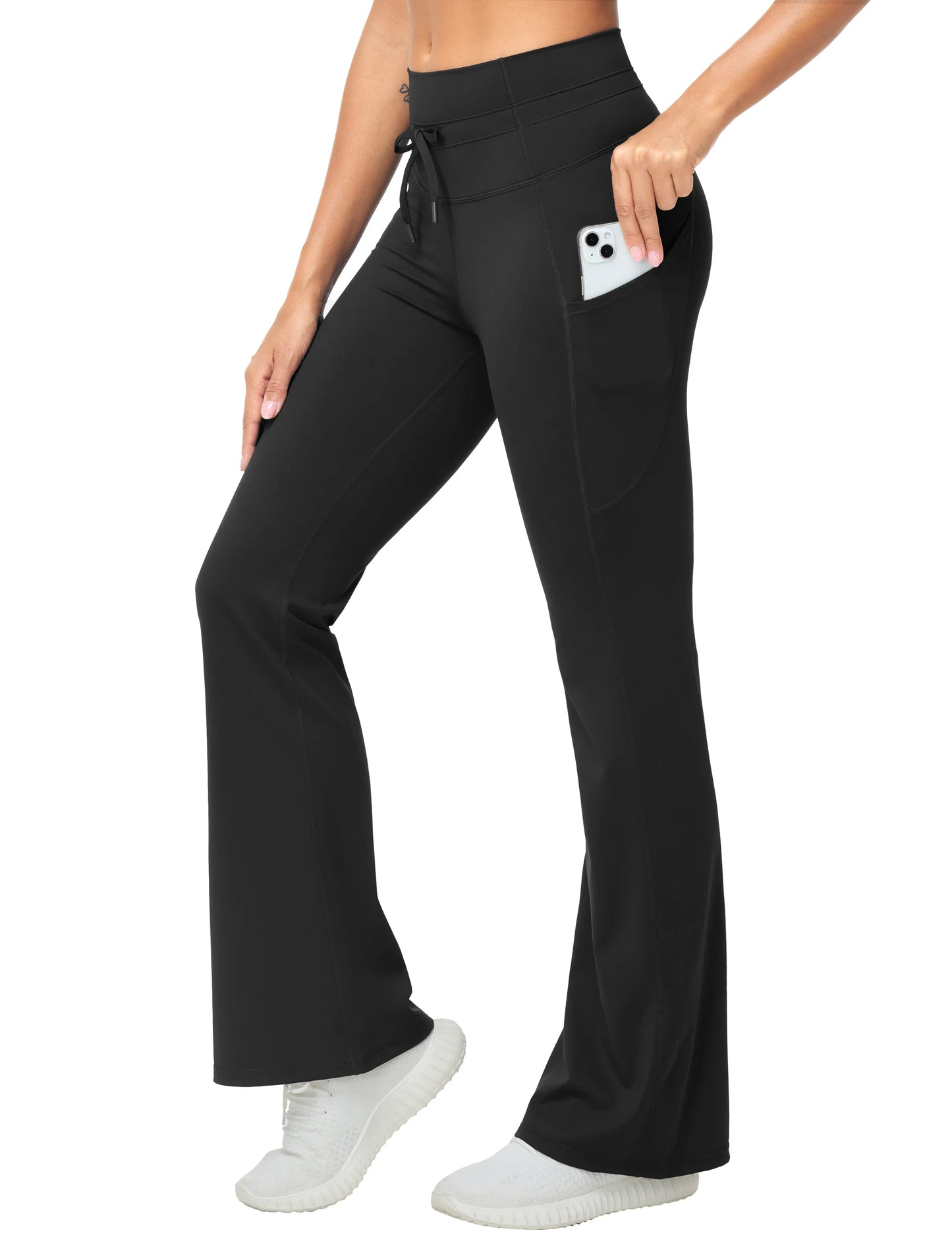 THE GYM PEOPLE Women's High Waisted Drawstring Flare Leggings Workout Soft Stetchy Bell Bottom Yoga Pants with Pockets